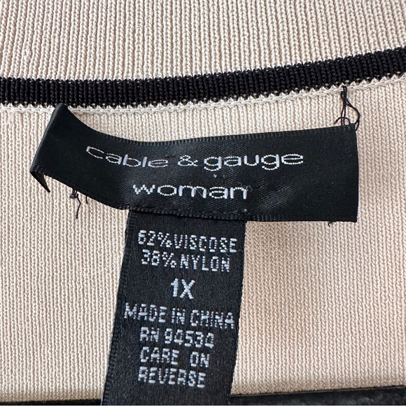 Cable And Gauge Sweater Womens 1X Tan Black 3 Quarter Sleeve - Picture 8 of 8